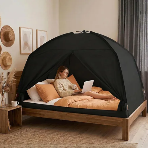 Miniatura 2 de Tiendas de cama para niños y adultos, portátil, 100% transpirable y 93% opaca, tienda de campaña de ensueño para niños pequeños, 3 puertas, gran