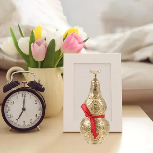 Miniatura 8 de Garneck Adorno de calabaza de cobre, estatua decorativa de Feng Shui Wu Lou para mesa de oficina en casa, símbolo de prosperidad y riqueza