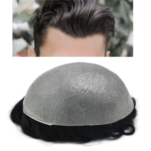 Miniatura 19 de Toupee para hombres Unidad de cabello para hombre, piezas de cabello humano europeo, 0.002 in, piel ultra fina, sistemas de reemplazo de cabello