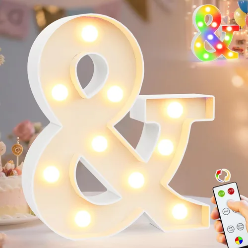 Miniatura 37 de Pooqla Letras con luces LED de marquesina, letras decorativas iluminadas en blanco cálido y blanco frío, letras del alfabeto iluminadas para niños