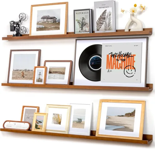 Miniatura 60 de FLYJOE Estante de repisa de fotos para pared, 24 pulgadas de madera de fresno maciza, estantes para libros de guardería, estantes flotantes