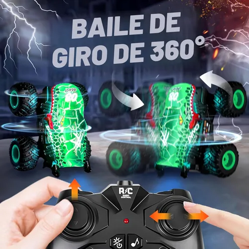 Miniatura 3 de BEZGAR Monster Truck Toys - Camión monstruo de control remoto con luz y música, juguetes de dinosaurios para niños, camión RC a escala 1:20 con Verde