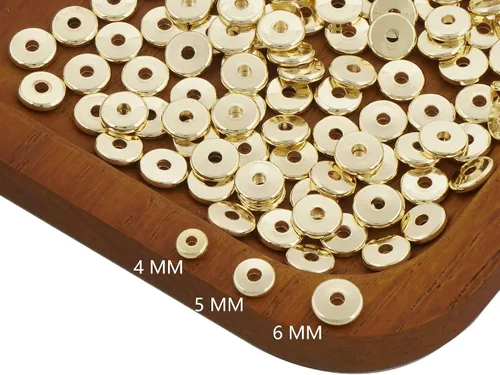Miniatura 4 de 50 cuentas espaciadoras planas rellenas de oro de 14 quilates, estilos de disco y disco de monedas en tamaños de 0.157 in, 0.197 in, 0.236 in