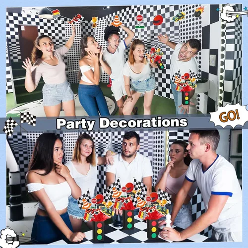 Miniatura 6 de 12 juegos de decoración de fiesta de cumpleaños de autos de carreras, centros de mesa para mesas con cajas de tráfico, decoración temática de baby