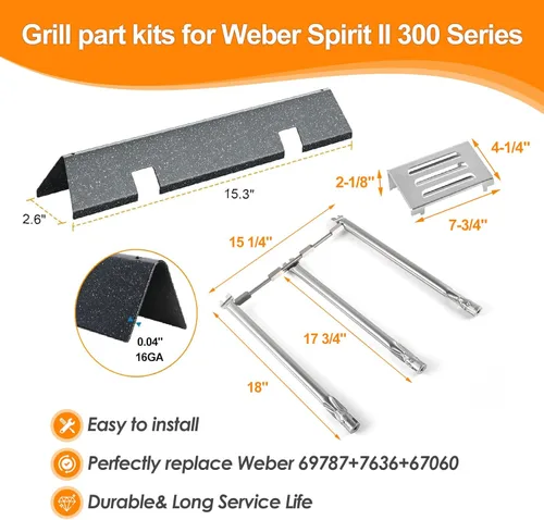 Miniatura 3 de SafBbcue Kits de piezas de parrilla para Weber Spirit II Serie 300 GS4 Parrillas de gas 7636 Barras aromatizantes 69787 Tubo de quemador 67060 Placa