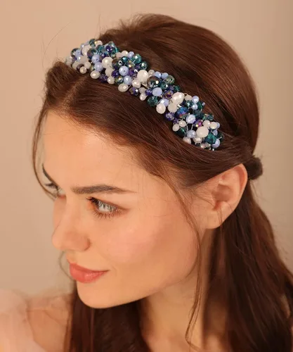 Xerling Tiara y corona de cristal azul para niñas, novia, boda, diadema plateada, accesorios para el cabello, diadema de princesa nupcial para