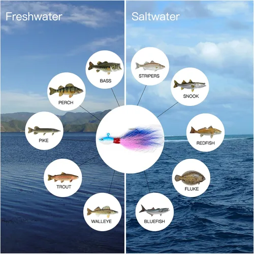 Miniatura 8 de Dr.Fish Paquete de 3 señuelos de cola de cubo para el cabello, señuelos de agua salada y dulce para pesca de surf, pesca, blanco, rojo, Chartreuse