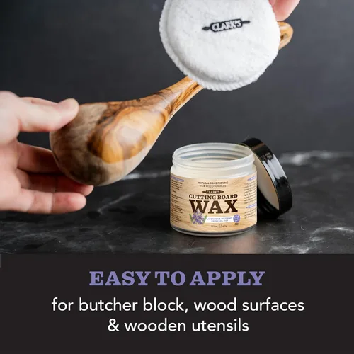Miniatura 3 de CLARK'S Cera para tabla de cortar, mantequilla de madera 2 en 1 y aceite mineral de grado alimenticio con cera de abejas, acondicionador de bloque
