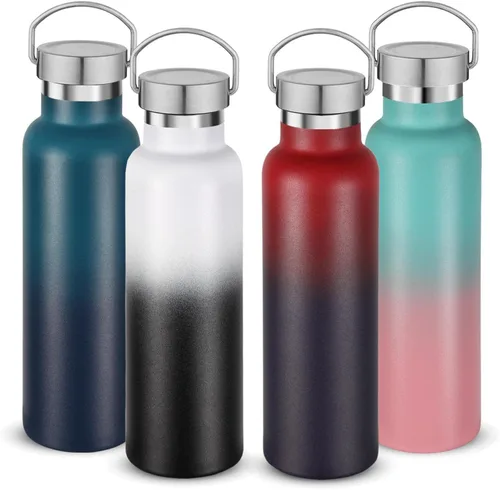 Miniatura 17 de Neihepal Paquete de 4 botellas de agua aisladas de 20 onzas, botella deportiva de doble pared de acero inoxidable con tapa de asa, termo Bubble gum