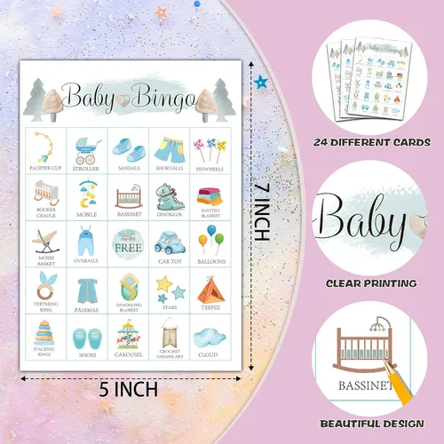 Miniatura 2 de Tarjetas de bingo para bebé, juego azul para baby shower para 24 jugadores, juegos de fiesta de revelación de género para actividades familiares