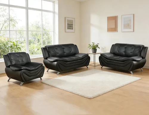 Miniatura 66 de Sofás Seccionales de Cuero, Conjuntos de Muebles de Sala de Estar, 3 Piezas Conjunto de Sofá Moderno para Sala de Blanco crema