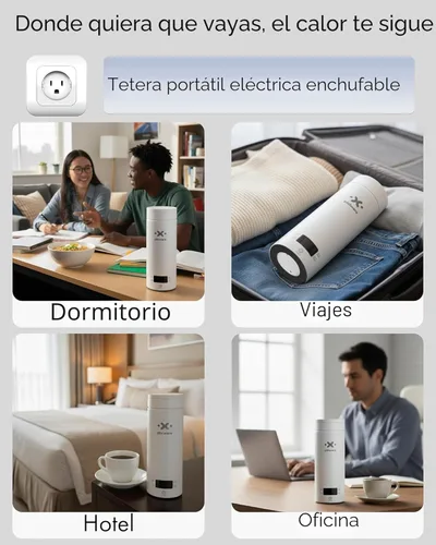 Miniatura 2 de Hervidor de Viaje con Tapa de Torsión para Agua Caliente en Movimiento 450ml – Pequeño Hervidor Eléctrico Mini Portátil – 4 Ajustes de Temperatura