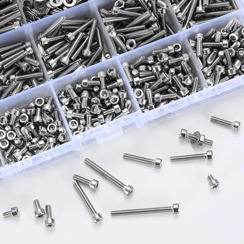 Miniatura 6 de 1110 tornillos métricos pequeños M3 con tuercas, kit surtido de tapas de cabeza hexagonal y tuercas, tornillos y pernos de repuesto de acero Plata