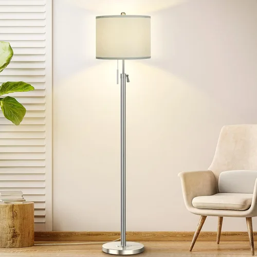 Miniatura 16 de Lámpara de pie de níquel cepillado para sala de estar, lámpara de pie ajustable con base de metal, lámpara de poste alto regulable de 3 vías