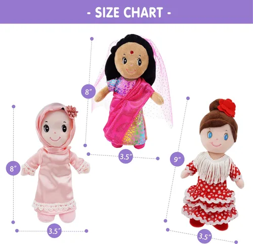 Miniatura 4 de June Garden Juego de Muñecas Suaves Multiculturales de 3 Piezas – Muñecas de Diversidad Cultural de Felpa para Niños Pequeños y Niños – Incluye