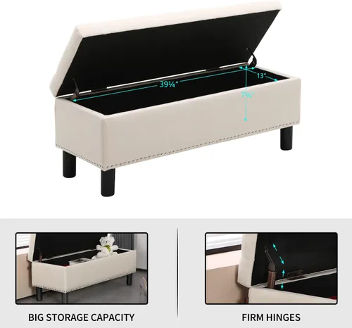Miniatura 6 de Furnimart Banco otomano de almacenamiento de 42.5 pulgadas, banco de almacenamiento tapizado para dormitorio, entrada, sala de estar, lino copetudo