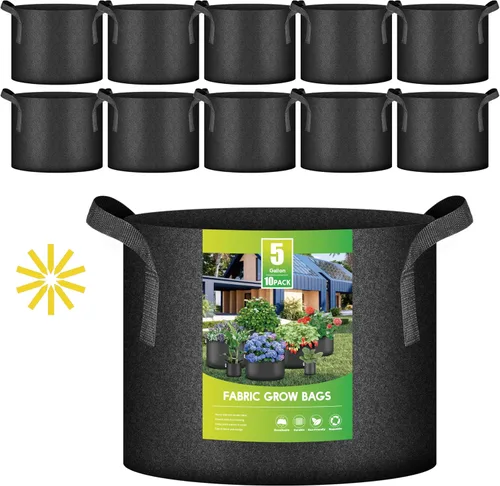 Miniatura 29 de iPower Paquete de 10 bolsas de 3 galones para plantas de tela no tejida gruesa resistente para cultivo de papas, contenedor duradero con aireación