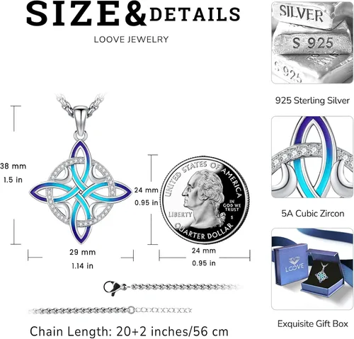 Miniatura 137 de Collar de pentagrama de plata de ley con triple luna, diosa celta, nudo celta, nudo de brujas, Ankh, sol y luna, Hécate, lilith, Santa Muerte