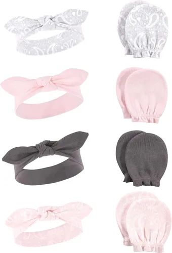 Miniatura 120 de Hudson Baby Conjunto de diadema de algodón y manoplas para rascar para bebé