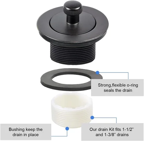 Miniatura 4 de Tapón de drenaje de bañera Lift & Turn - Tapón de drenaje de bañera Kit de montaje con colador y tapón Reemplazo del tapón de drenaje de bañera