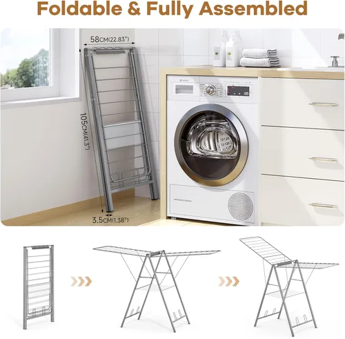 Miniatura 4 de APEXCHASER Tendedero plegable para ropa de secado de ropa, estante de secado de ropa de metal plegable para toallas de suéter en interiores y Gris