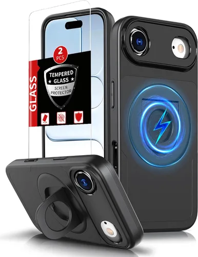 Miniatura 18 de Funda magnética para iPhone 11 Pro compatible con carga inalámbrica MagSafe, con 2 protectores de pantalla, anillo kickstand de 360° integrado +