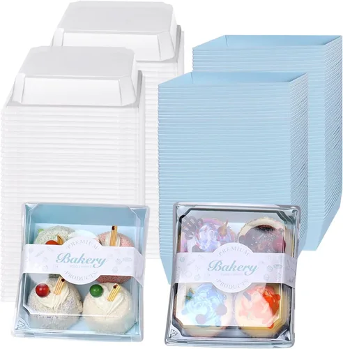 Miniatura 14 de Paquete de 100 Cajas de Charcutería con Tapas Transparentes y Seguras, 5.3x4.9x2.5 Pulgadas, Cajas Desechables Cuadradas Marrone para Sándwiches