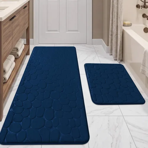 Miniatura 31 de YIHOUSE Juego de 2 tapetes de baño de espuma viscoelástica, antideslizantes, absorbentes de agua, lavables, para fregadero, inodoro y suelo Negro
