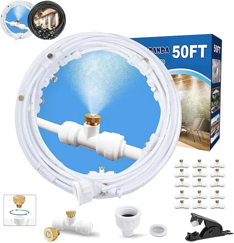 Miniatura 17 de Sistema de nebulización para patio de 80 pies (78.7 ft), manguera de rociador de agua para exteriores, jardín, invernadero, cubierta, paraguas, Negro