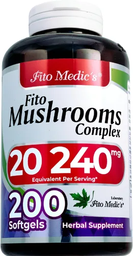 Miniatura 2 de FITO MEDIC'S Suplemento complejo de hongos de laboratorio, mezcla de 18 especies, 200 cápsulas blandas