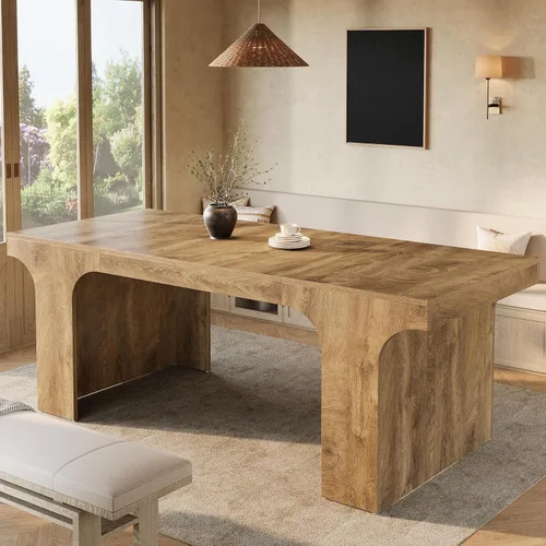 Miniatura 6 de Tribesigns Mesa de comedor grande de 71 pulgadas para 6-8, mesa de cocina de madera de granja con diseño arqueado, mueble rectangular de comedor