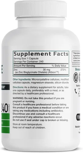 Miniatura 2 de Bronson Glicinato de zinc 30 mg quelatado absorción superior 100% fórmula quelatada sin OMG, 240 cápsulas vegetarianas
