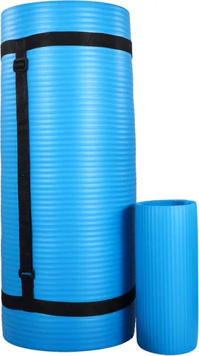 BalanceFrom Esterilla de yoga multiusos de 1 pulgada extra gruesa de alta densidad antidesgarro con correa de transporte, bloques de yoga opcionales