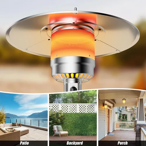 Miniatura 7 de S AFSTAR Calentador de patio al aire libre de 48000 BTU, calentador de propano portátil con estante para bebidas, ruedas, depósito base, torre