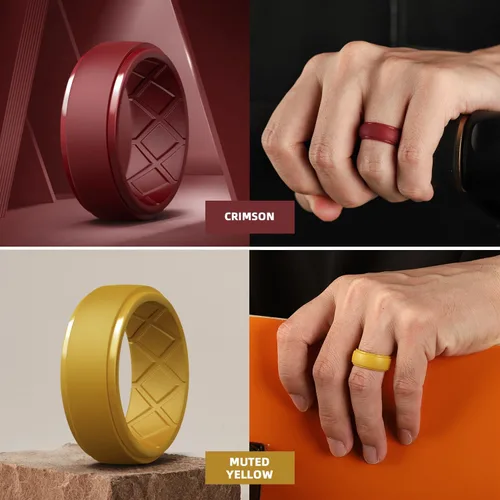 Miniatura 85 de Egnaro - Anillos de silicona para hombre, 25/64 pulgadas (10 mm) de ancho y 3/32 pulgadas (2.5 mm) de grosor, alianzas de boda de goma, paquete