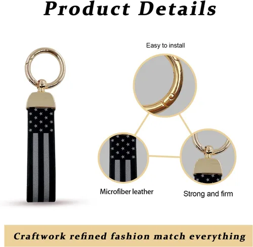 Miniatura 4 de Llavero de coche con bandera americana, accesorios con traje de aleación de zinc, llavero universal de cuero para hombre y mujer (dorado)
