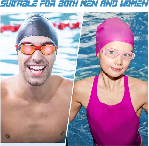 Miniatura 5 de Konohan Paquete de 10 gafas de natación a granel para niños y adultos, gafas de piscina antivaho de silicona sin fugas, gafas de natación
