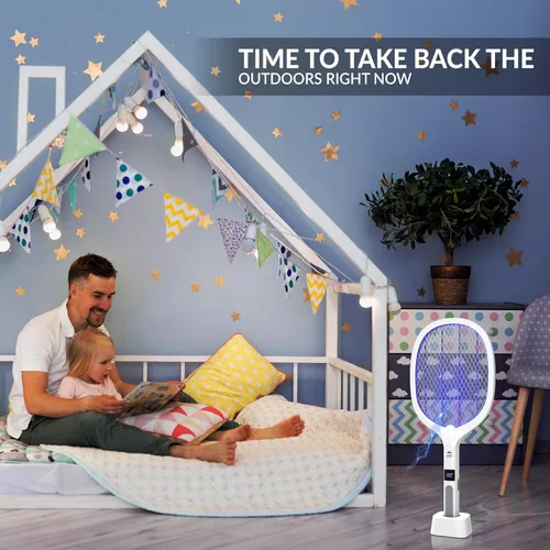 Miniatura 9 de WBM SMART Matamoscas eléctrico 2 en 1, lámpara de trampa de mosquitos y raqueta, matamoscas eléctrico recargable por USB para el hogar y al aire