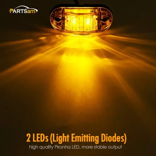 Miniatura 3 de Partsam 4 piezas de 2.5 pulgadas de lente ámbar ovalada, 2 diodos LED para luz lateral de gálibo de camión y remolque