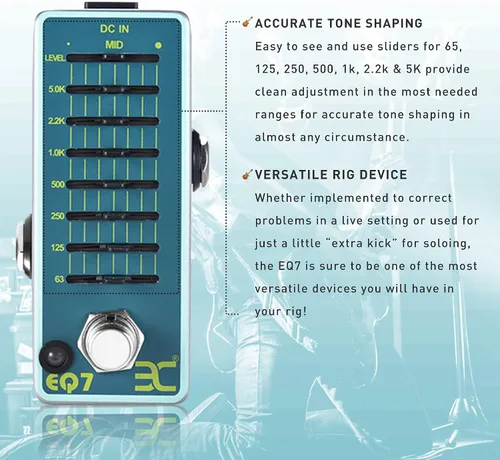 Miniatura 2 de EX Mini ecualizador de 7 bandas para pedal de guitarra y adaptador de fuente de alimentación para pedal de guitarra de 9 V con punta negativa de 2 A