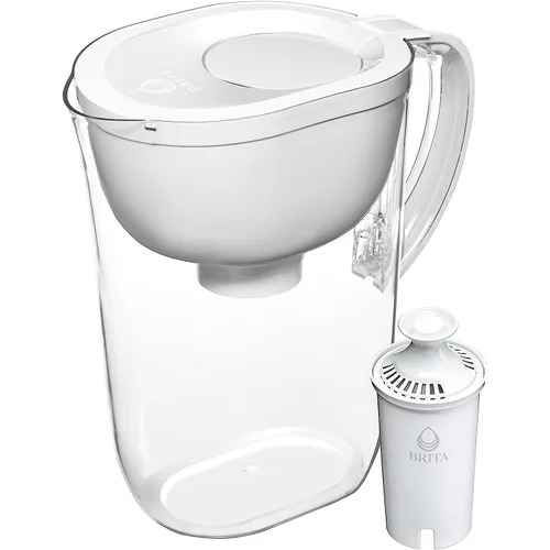 Brita Jarra grande con filtro de agua para grifo y agua potable con 1 filtro estándar, dura 2 meses, capacidad de 10 tazas, sin BPA, color blanco