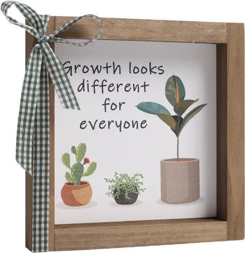 Miniatura 7 de Decoración de escritorio de oficina de 6 pulgadas, letrero de plantas de crecimiento de madera con aspecto diferente para todos, arte motivacional