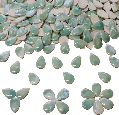 Azulejos de mosaico con patrón de gotas de lluvia verde degradado en forma de gota de lluvia para manualidades a granel, 60 piezas de cerámica para