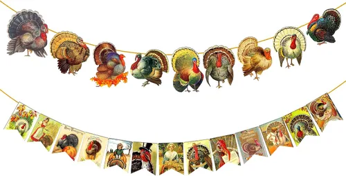 KatchOn, Cartel vintage de Acción de Gracias – 10 pies, 2 cuerdas | Pancarta de pavo para decoración de pavo | Decoraciones vintage de Acción de