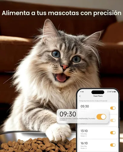 Miniatura 4 de oneisall Comedero automático para gatos con WiFi 5G, dispensador automático de comida para gatos para 2 gatos y mascotas pequeñas, dispensador
