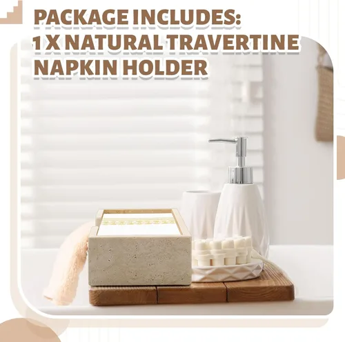 Miniatura 6 de Beeveer Servilletero de travertino natural de 9.8 x 4.9 x 2.4 pulgadas, bandeja desechable para toallas de invitados, cesta de mano de papel