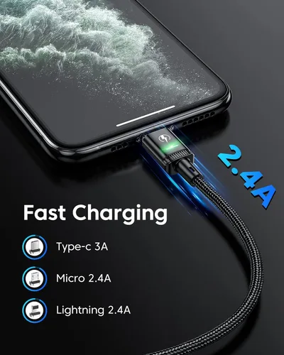 Miniatura 2 de Kuulaa Paquete de 3 cables de carga magnéticos, cable Lightning magnético, cargador de teléfono magnético de 3 A, carga rápida con puntas de carga 3