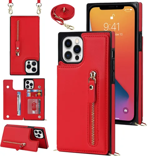 Miniatura 42 de Funda cruzada para teléfono iPhone 13 Pro Max de cuero con tarjetero, funda protectora extraíble, correa de cuero ajustable con botón, compatible