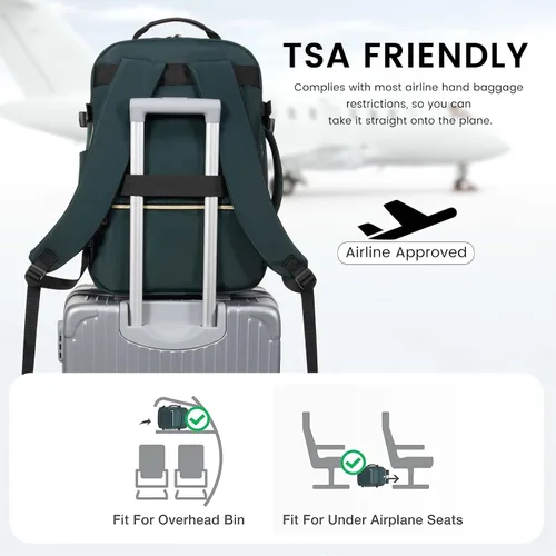 Miniatura 3 de LOVEVOOK Mochila de viaje grande de 40L para mujeres y hombres, mochila de mano aprobada por aerolíneas, Verde-negro, Mochila de viaje