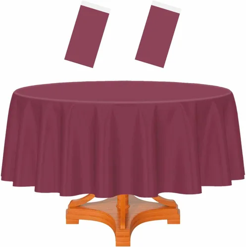 Miniatura 22 de HEIPINIUYE - Paquete de 2 manteles redondos de 84 pulgadas de plástico beige, manteles de mesa impermeables desechables para redondas, ideales